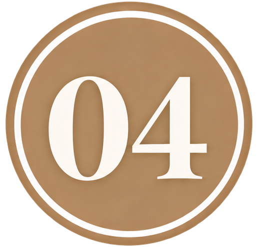 Number four inside a circular badge with a brown background and white border.