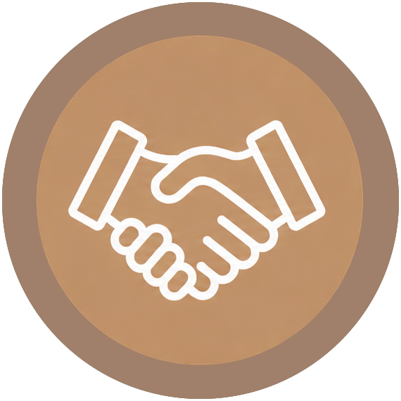 Outline of a handshake inside a circular background.