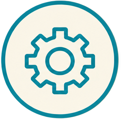 Gear icon inside a circular badge