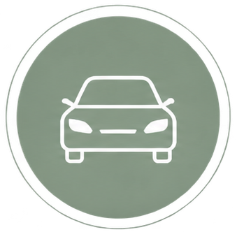 Car inside a green circular border on a gray background