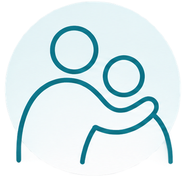 Line drawing of two figures hugging, representing support or care.