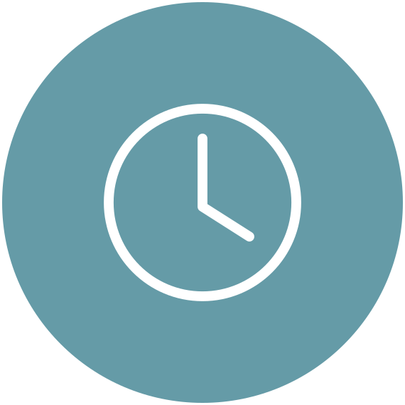 Icon of a clock showing the time at approximately 3:00.