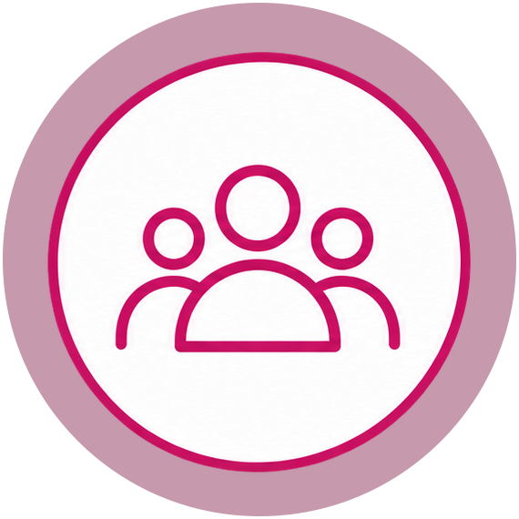 Icon of three people inside a circle, representing teamwork or community.