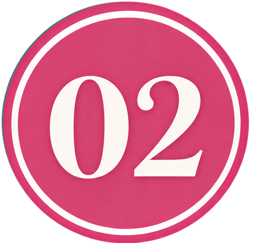 Pink circular sign with the number '02' in white text inside a white border.