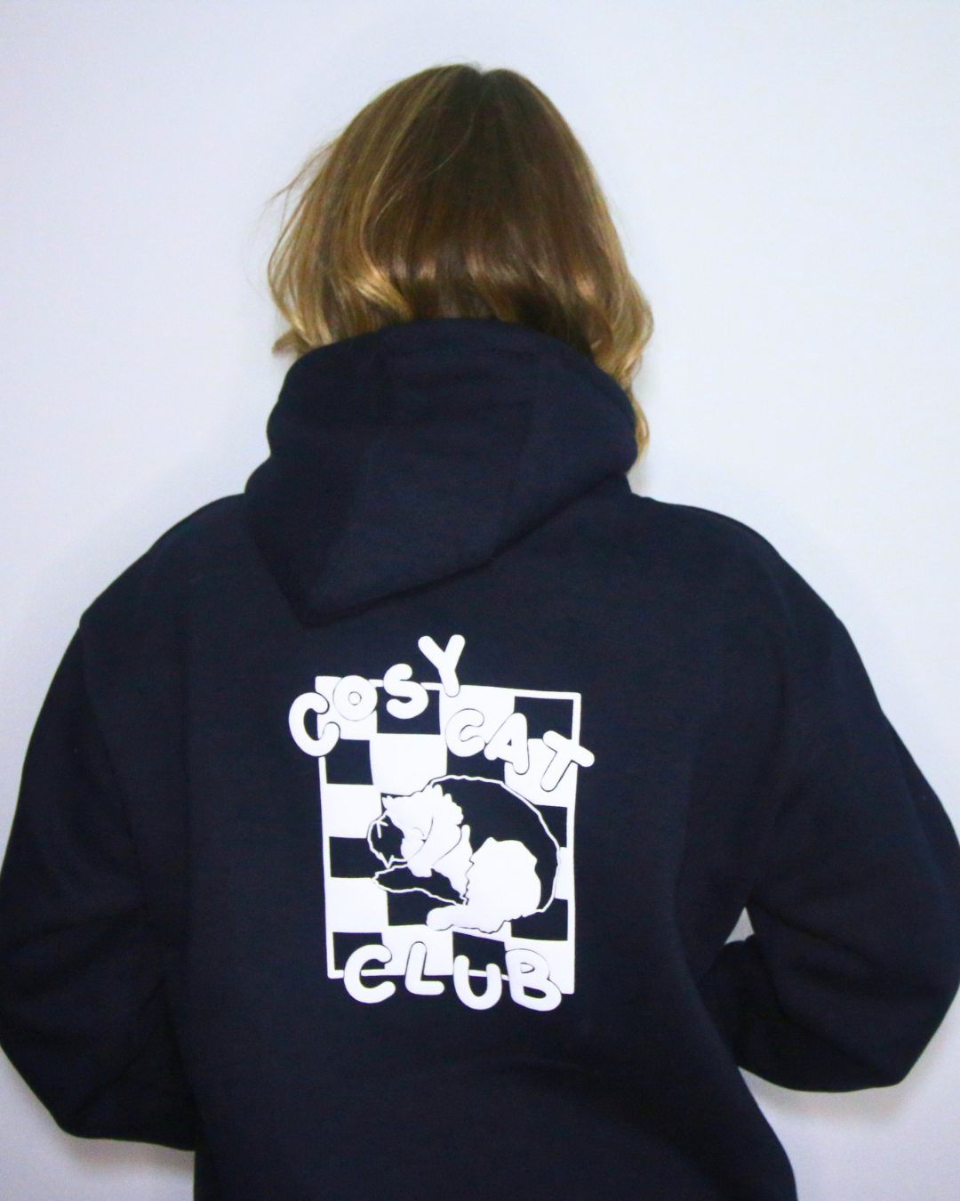 Cosy Cat Club - Navy Puff Print Hoodie