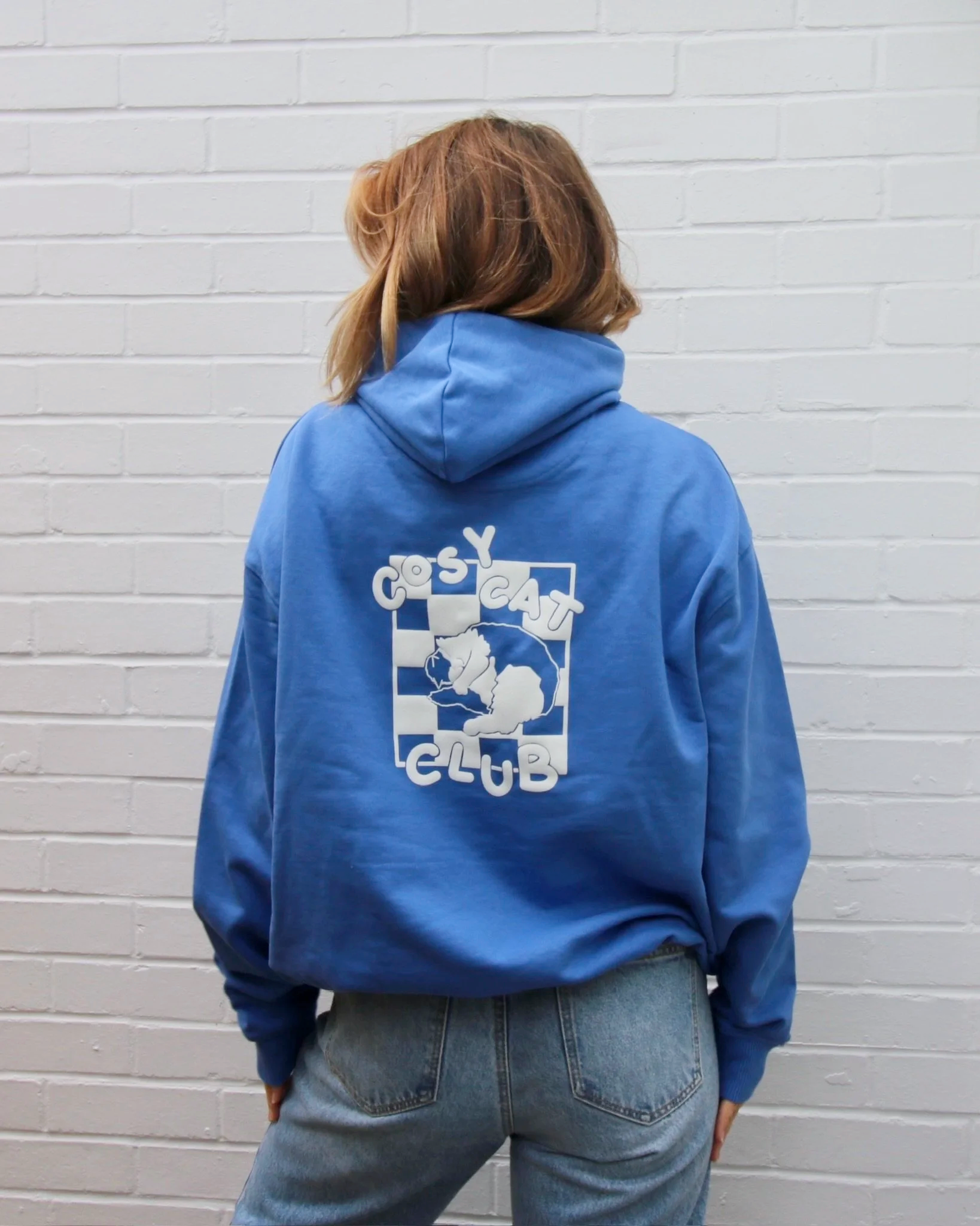 Cosy Cat Club - Blue Puff Print Hoodie