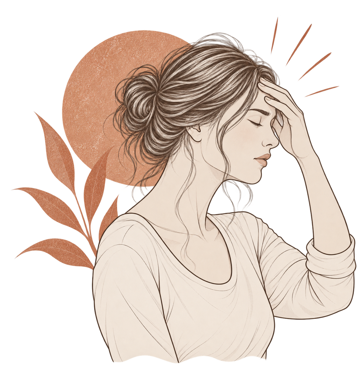 Illustration of a woman experiencing a headache or migraine