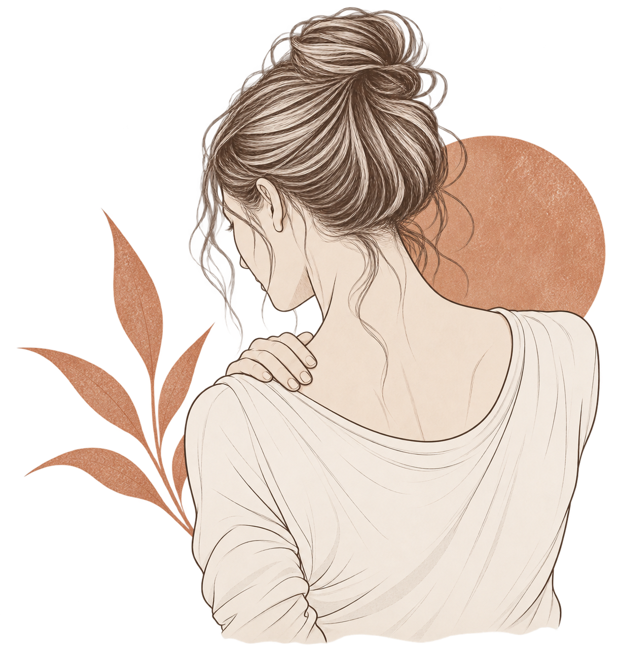 Illustration of a woman experiencing neck and shoulder pain