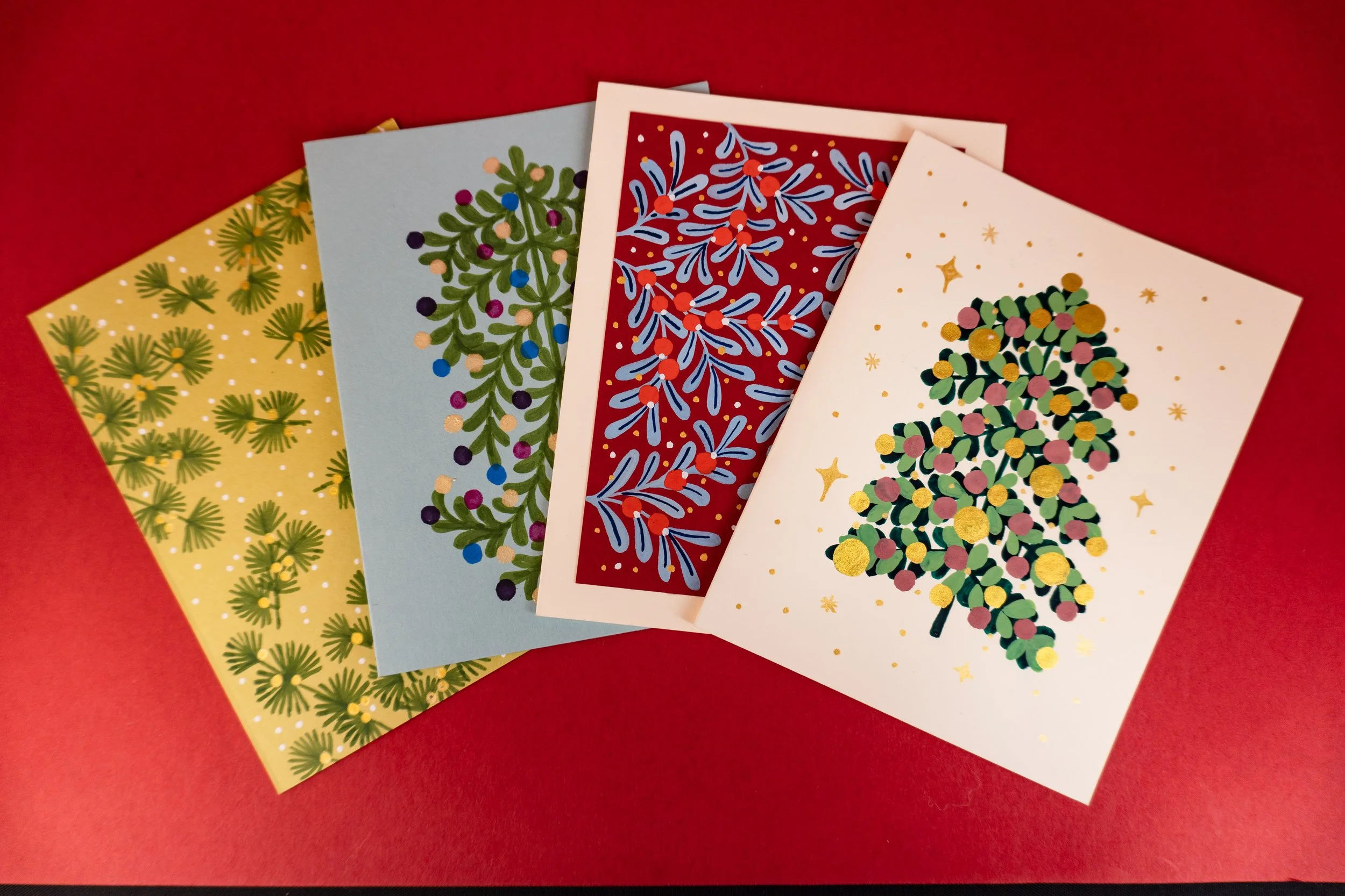 Holiday Card Set #4 with 4 original hand-painted cards