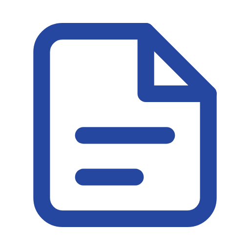 Icon of a document with lines of text and a folded corner, in blue on a black background.