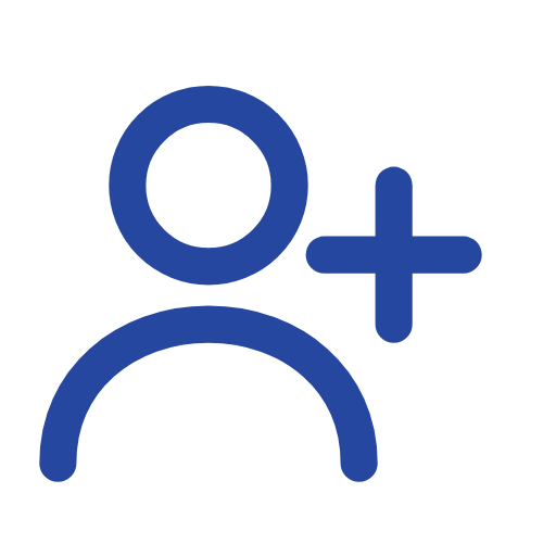 Blue icon of a person with a plus sign