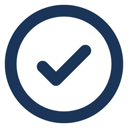 A checkmark inside a circle symbol, indicating approval or completion.