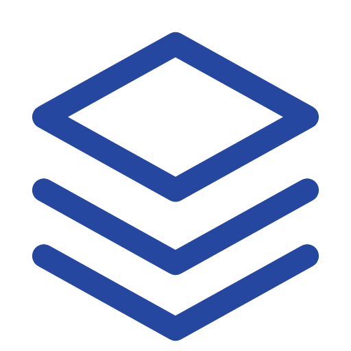 Stacked layers diagram with a diamond-shaped outline on top, all in blue.