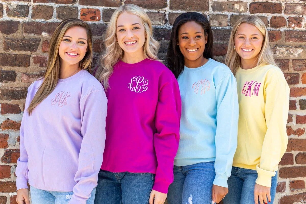 Comfort Colors Sweatshirts with embroidered monograms