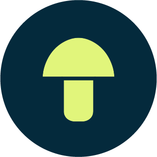 Icon of a yellow lamp with a rounded top and a short base, on a dark blue circular background.