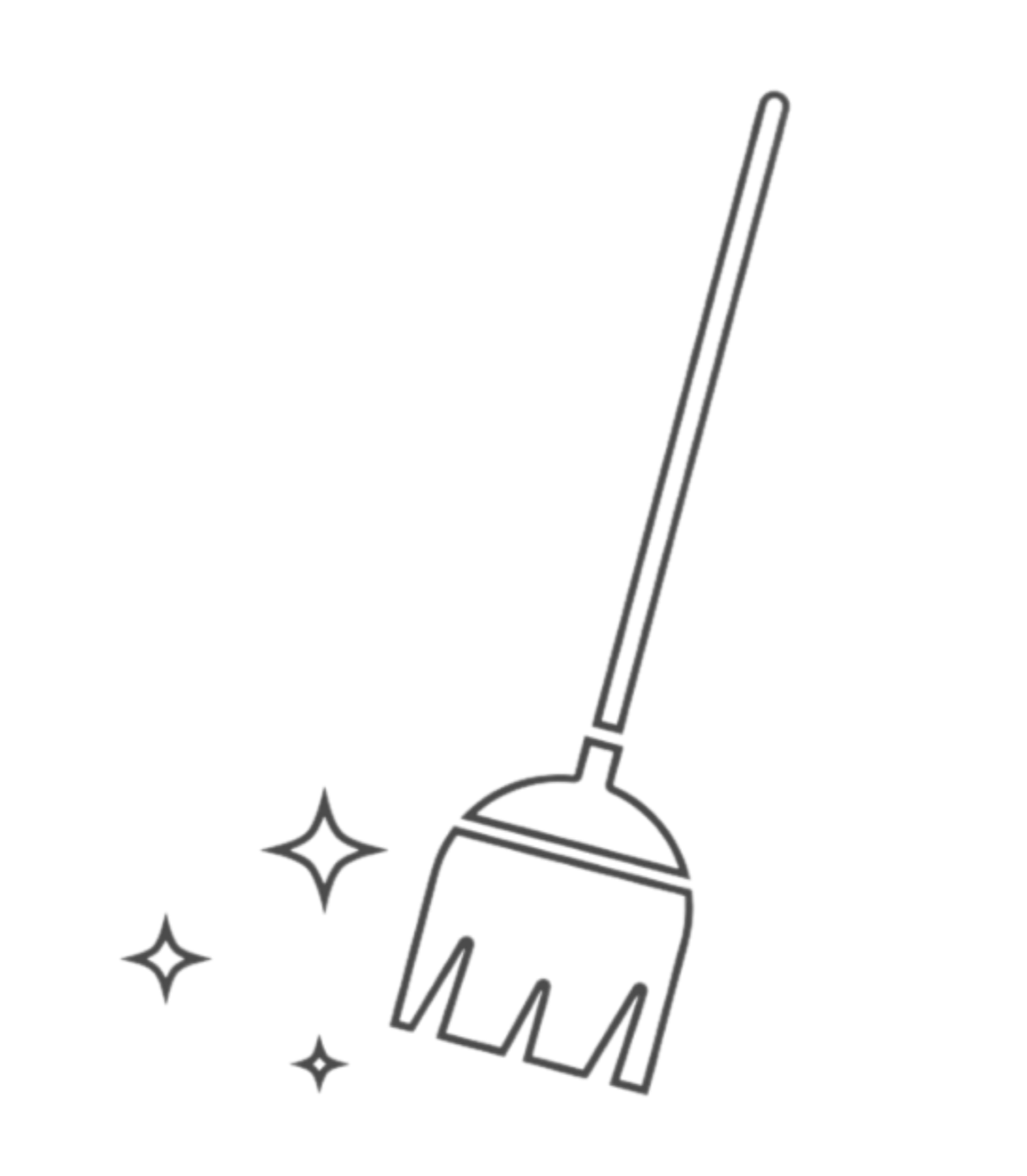 A cartoon illustration of a broom with sparkling stars around it.