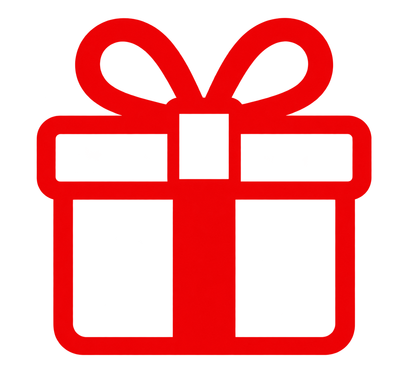 Red outline of a gift box with a bow on top.