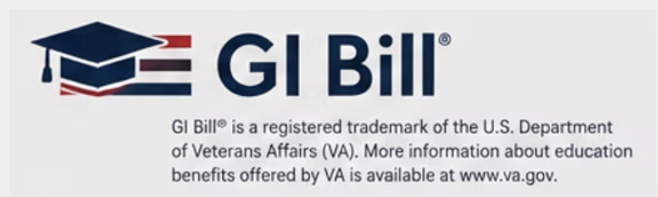 GI Bill logo with text explaining its affiliation with the U.S. Department of Veterans Affairs and a website link.