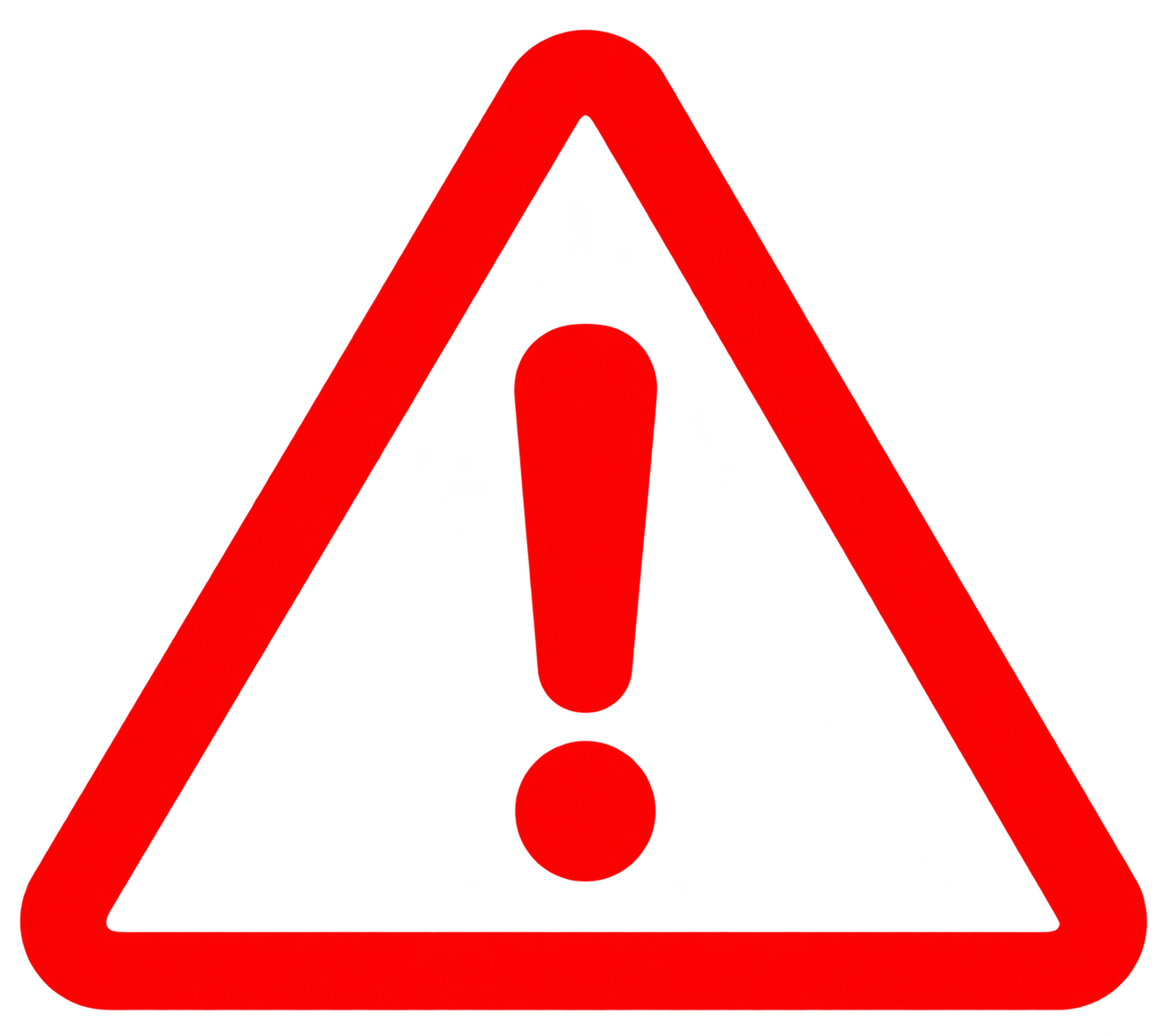 Red warning sign with an exclamation mark inside a triangle.