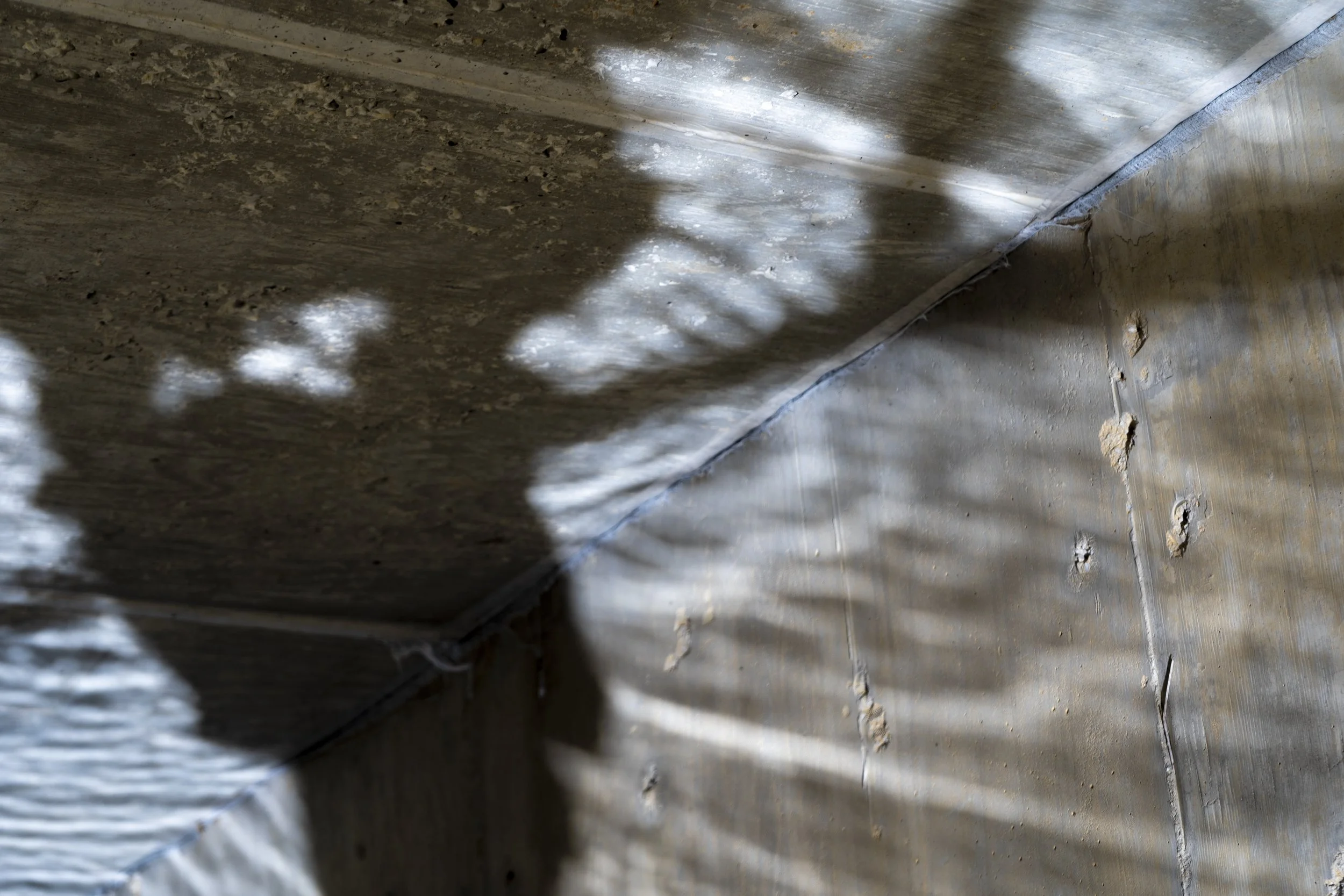 Close-up of a wooden surface with visible nails and a shadow of a hand casting over it.
