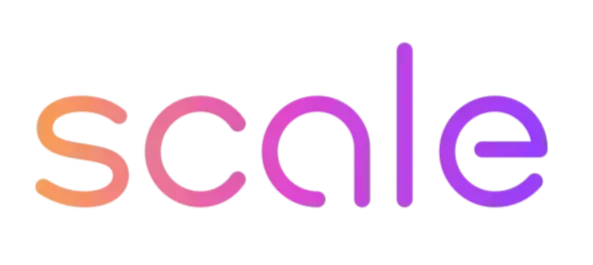 The Scale AI company logo written in gradient colors transitioning from orange to pink to purple, on a transparent background.