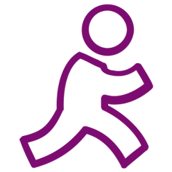 Simple purple outline of a running person