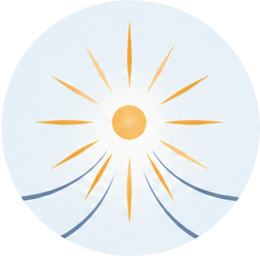 Sun with rays and glass gasometers