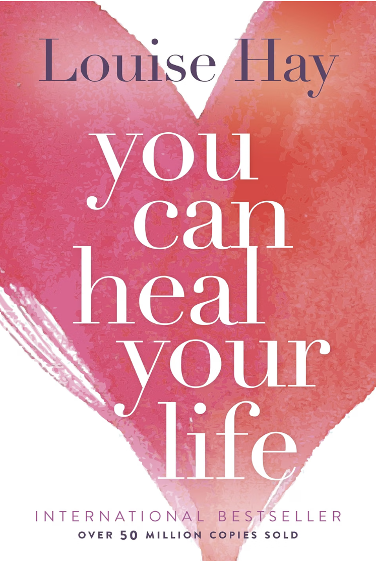 Book cover for "You Can Heal Your Life" by Louise Hay, featuring a large pink and red watercolor heart with the title and author's name prominently displayed.