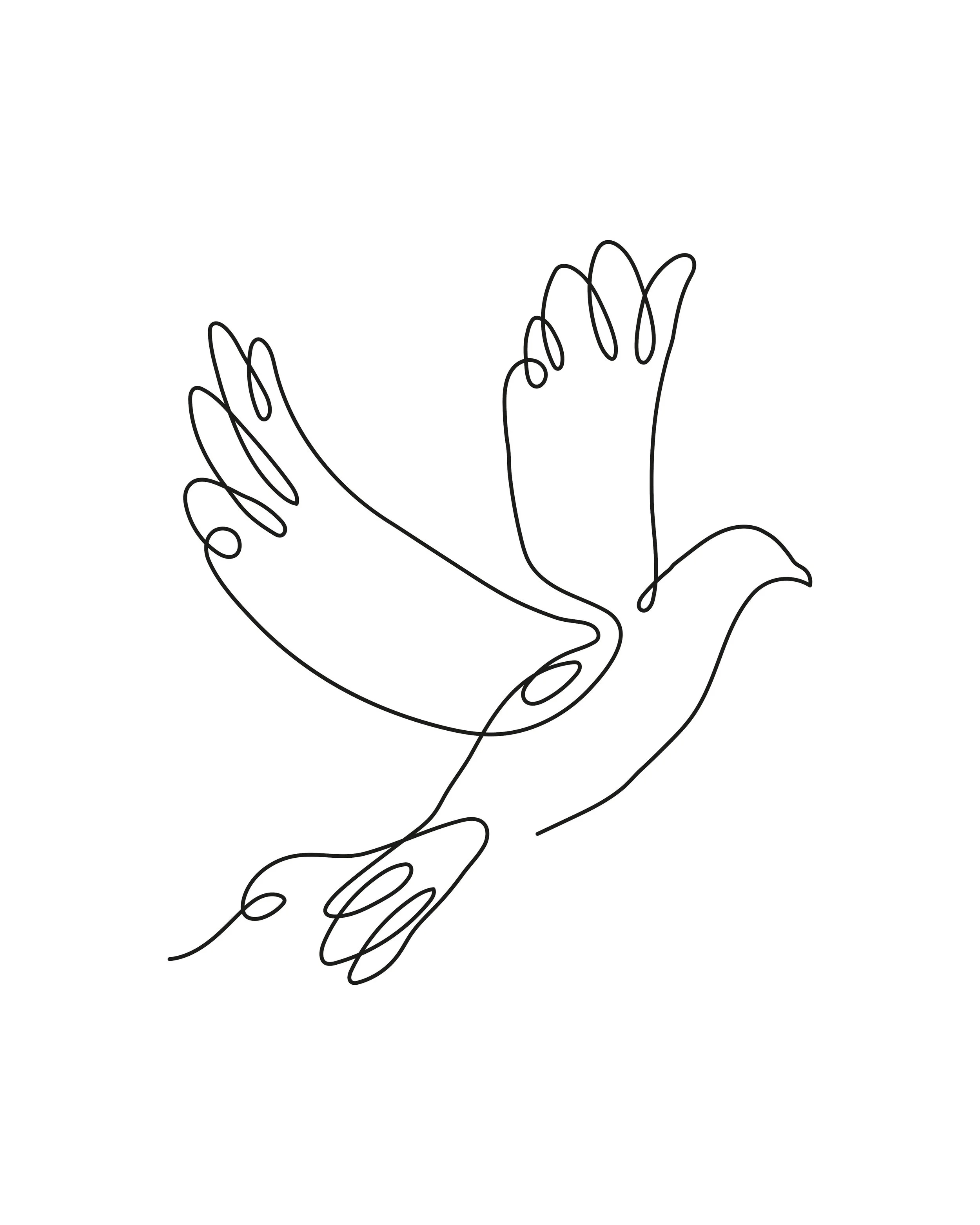 Minimalist black line drawing of two hands reaching out to each other on a white background.