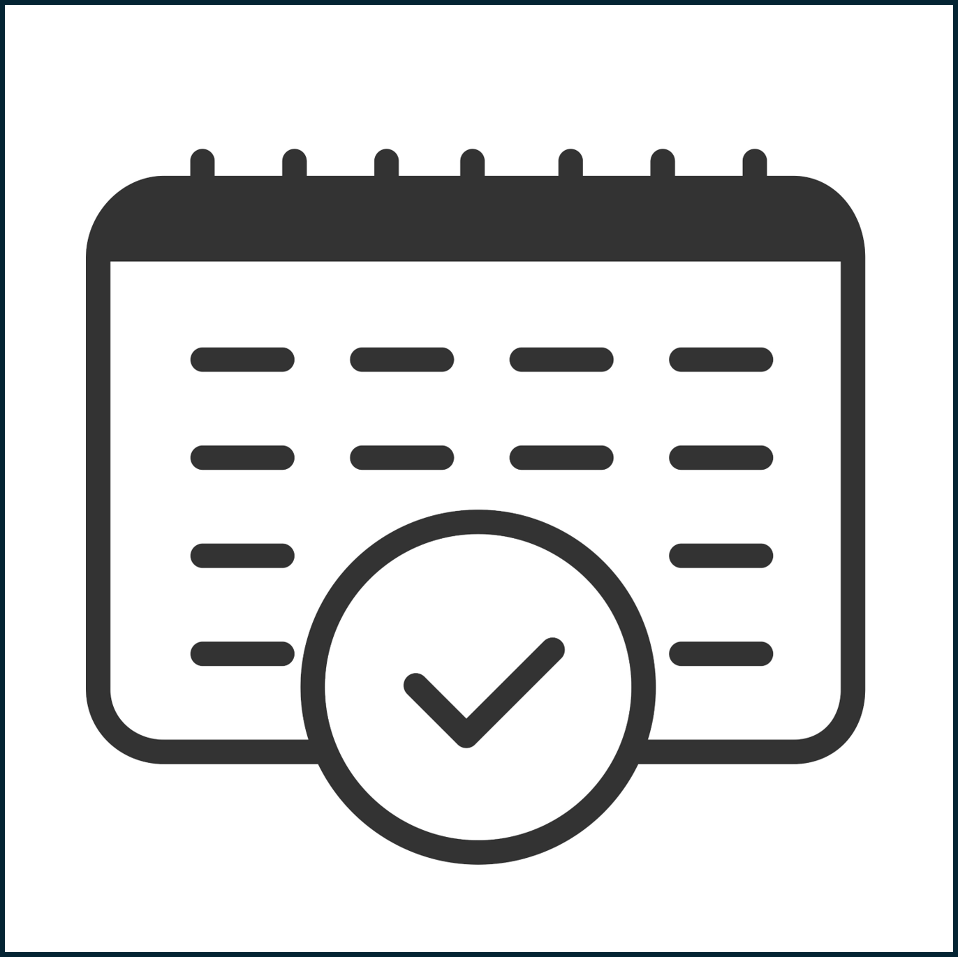 Icon of a calendar with a check mark indicating an event or appointment confirmation.