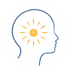 Outline of a human head with a sun symbol inside the brain area.