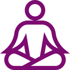 Simple purple line drawing of a person in a seated meditation pose