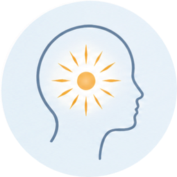 Silhouette of a human head with a sun symbol inside, representing ideas or mental clarity.