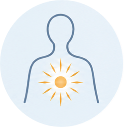 Outline of a person with a sun symbol on their chest, representing health or wellness.