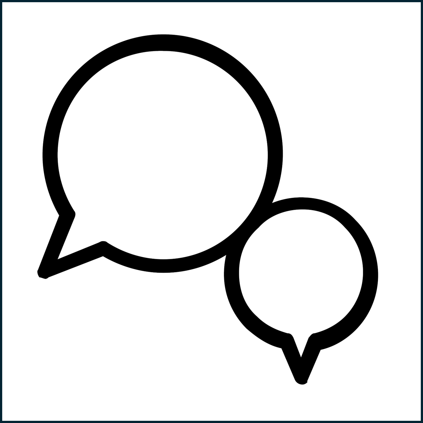 Two overlapping speech bubbles, one larger and one smaller.