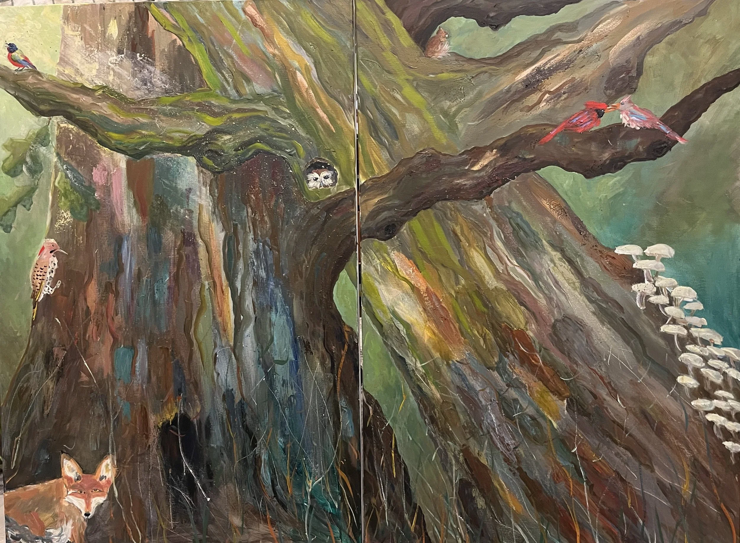 Forest Friends by Laura Torres |

The forest hums with the sights and sounds of nature. Five birds, a sly fox and one hungry squirrel live peacefully among the intertwined trees. Can you spot them?