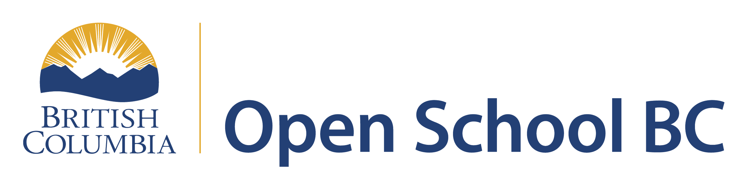 British Columbia Open School BC logo with mountain and sunrise emblem
