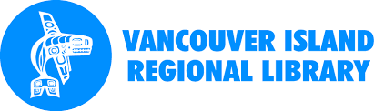 Vancouver Island Regional Library logo with blue Indigenous artwork emblem