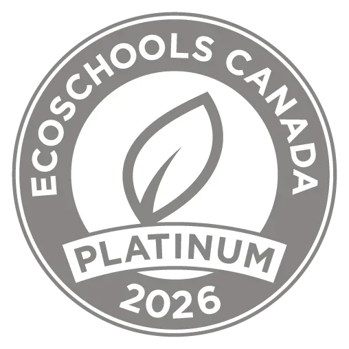 Gray EcoSchools Canada Platinum 2026 badge with a leaf emblem