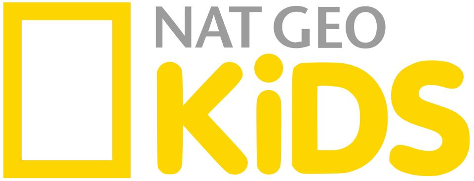 National Geographic Kids logo in gray and yellow on a black background