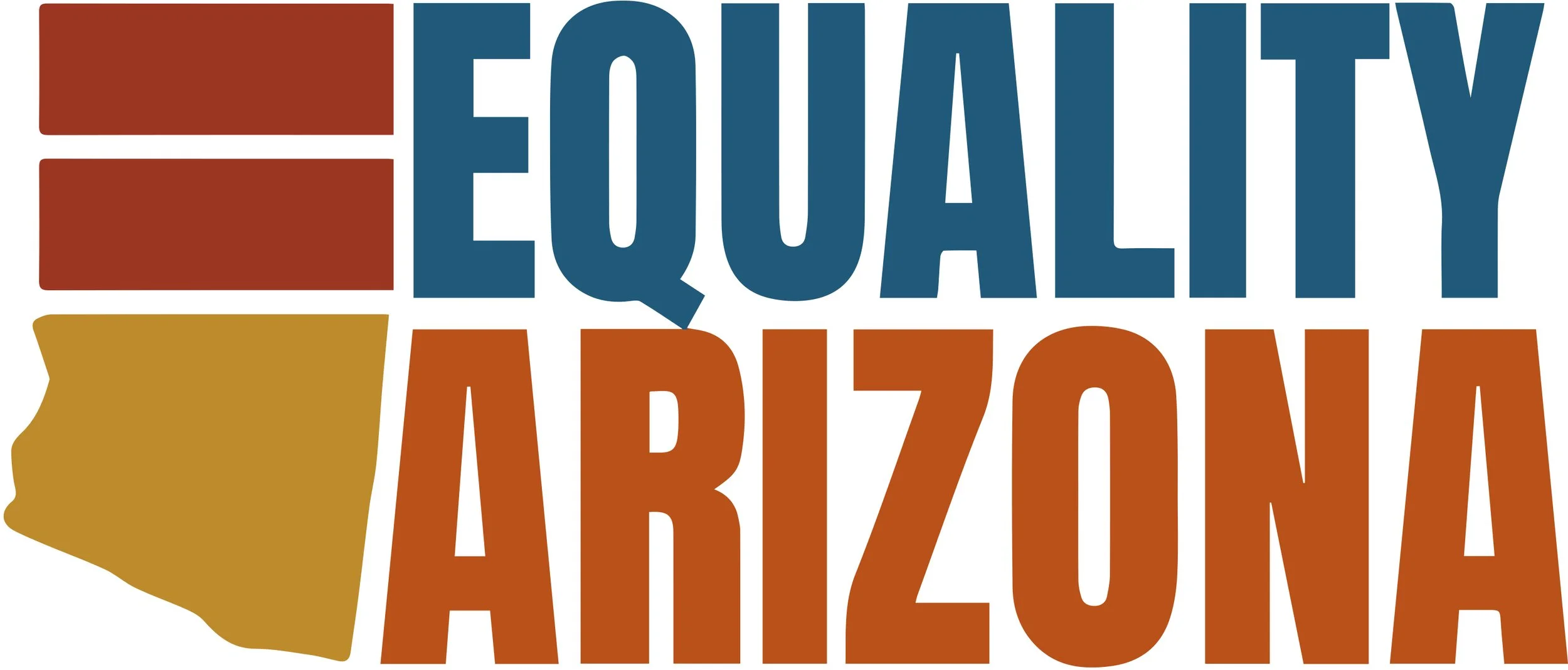 A graphic with the words 'EQUALITY ARIZONA' in large uppercase letters, with a stylized map of Arizona on the left side.