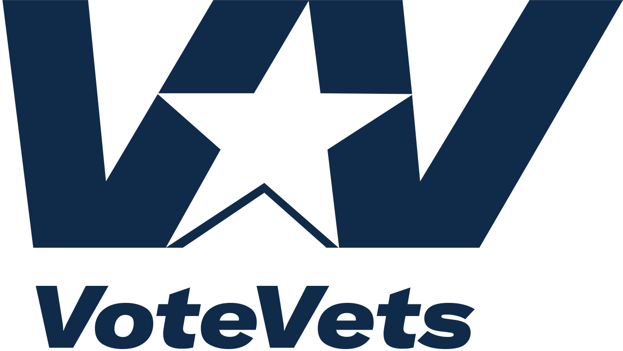 Logo of VoteVets featuring a star and stylized hands or shapes around it, with the text 'VoteVets' below.