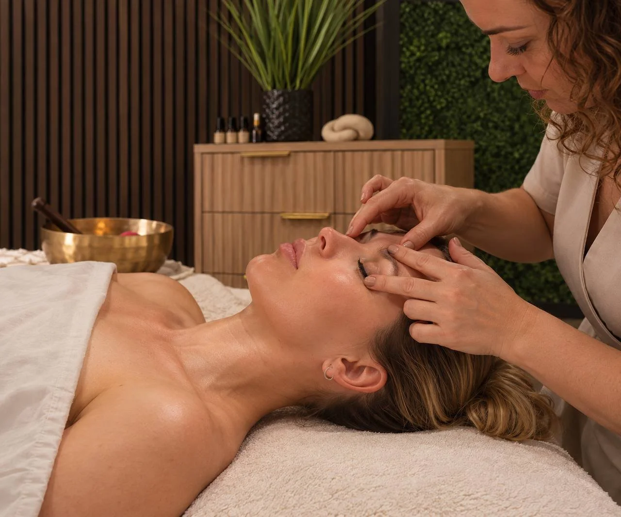 Sculptural Face Massage with Face Dance and Buccal techniques at WavEmbrace Beauty Studio for facial sculpting, tension release and refreshed-looking contours