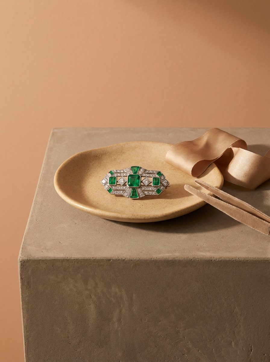 Art Deco Emerald Brooch