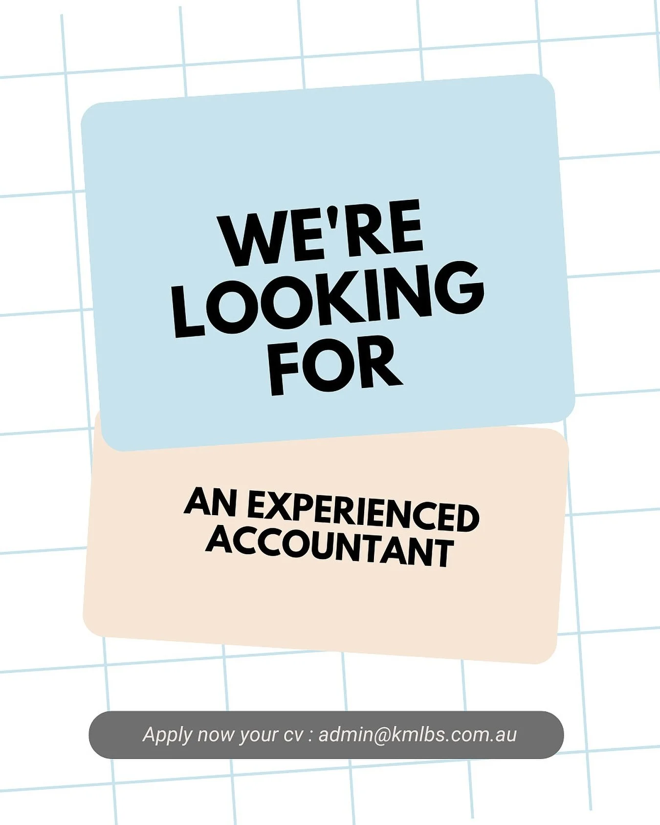 We&rsquo;re looking for an experienced accountant to join our growing team here at KML Business Solutions. 

Please see our seek ad for more details at https://www.seek.com.au/job/85100441?tracking=SHR-WEB-SharedJob-anz-1