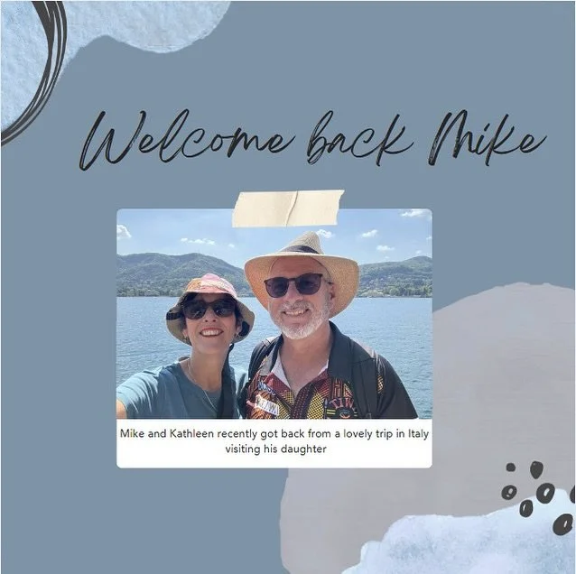 Welcome back Mike! 👋🏽

Mike &amp; Kathleen recently returned home from a lovely trip visiting their daughter Eimear in  beautiful Italy. Looked like an incredible trip and well needed before heading into the busy season.