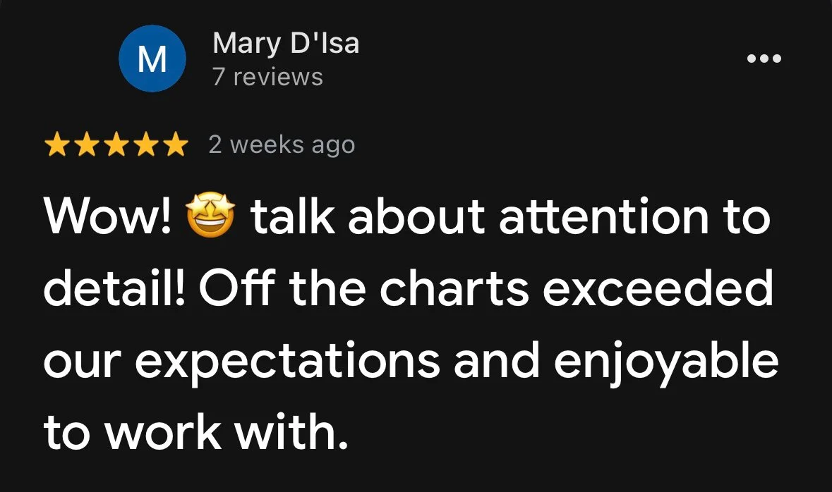 Screenshot of a five-star review by Mary D'Isa, praising a product or service for exceeding expectations and enjoyable to work with.