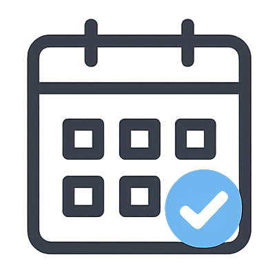 Calendar with checkmark icon.