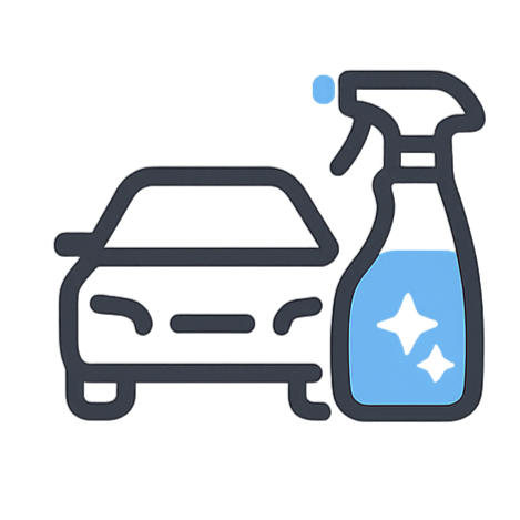 Icons of a car and a spray bottle for cleaning.