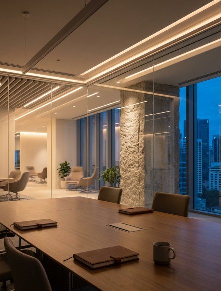 Office with soft lighting